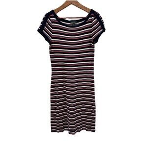 Lauren Ralph Lauren T-Shirt Dress Medium Striped 100% Cotton Navy Multi